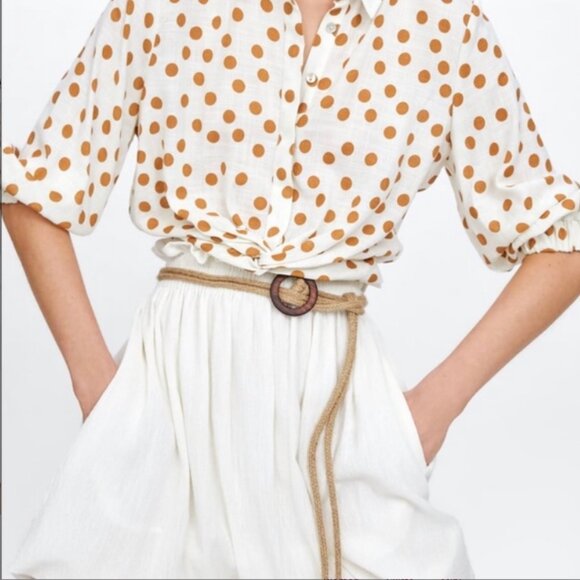 EUC Zara Balloon High-Waisted Skirt with Rope Belt Color: Ecru, Size: M - Picture 3 of 11